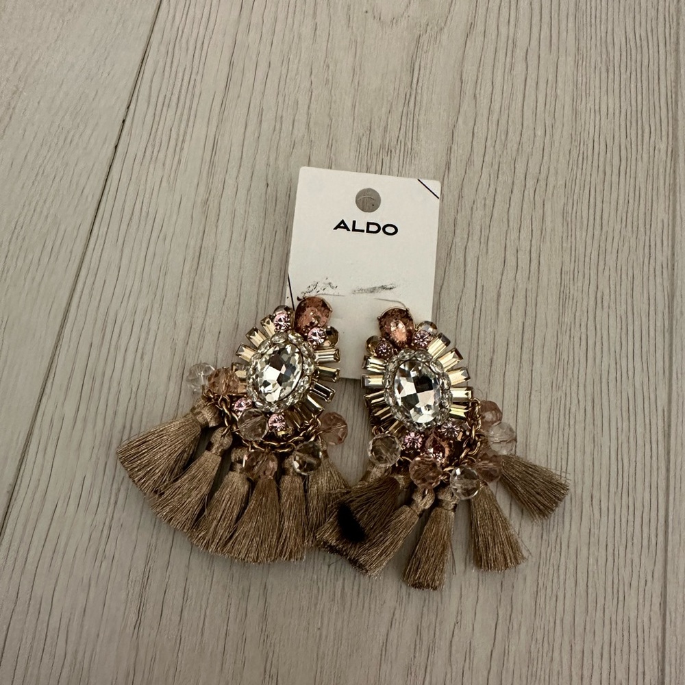 Aldo Crystal and Gold Tassel Earrings